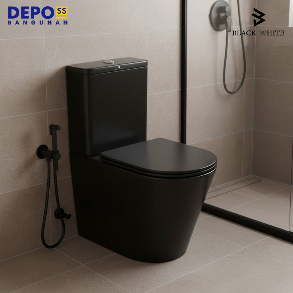 Blackwhite Kloset Duduk Romeo Rimless Two Piece Toilet Matt Black