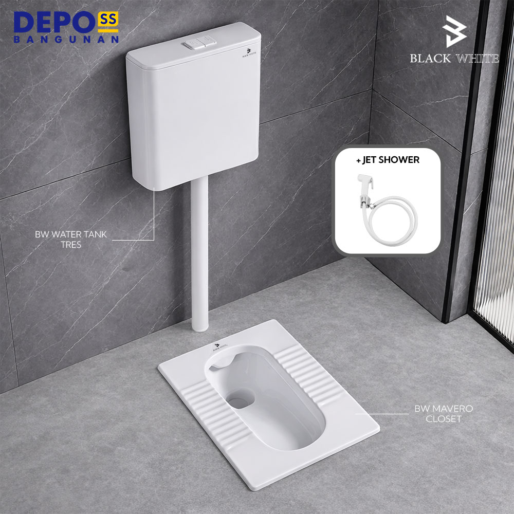 Blackwhite Kloset Jongkok Modern Flush Full 1 Set Mavero Tres