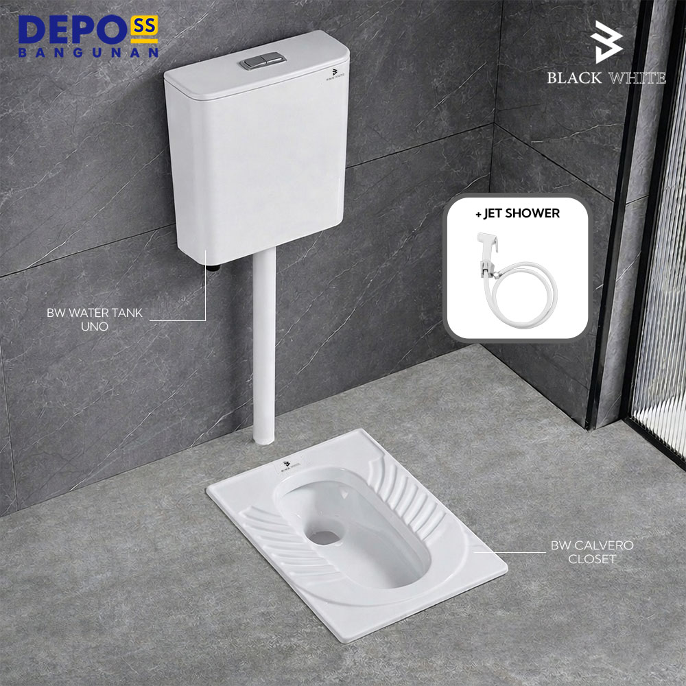 Blackwhite Kloset Jongkok Modern Flush Full 1 Set Calvero Uno