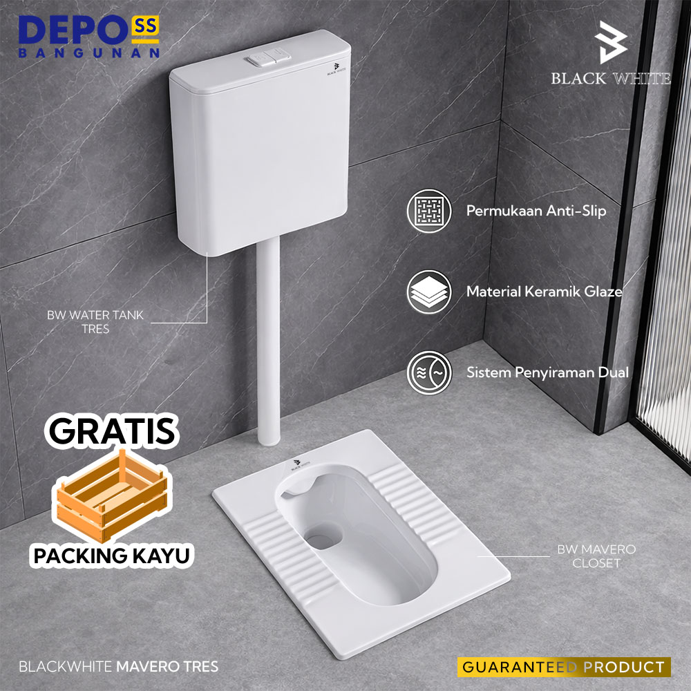 Kloset Jongkok Modern Flush Blackwhite Mavero Tres Full Set