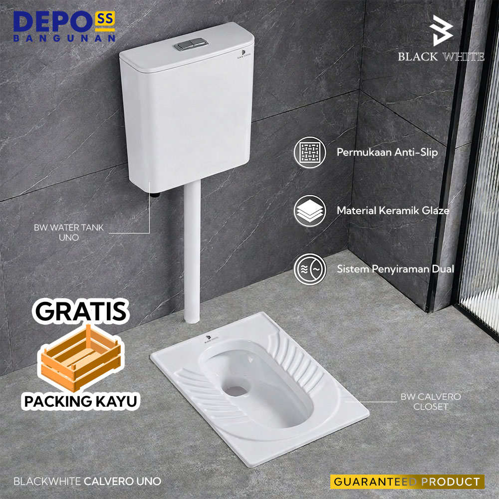 Kloset Jongkok Modern Flush Blackwhite Calvero Uno Full Set